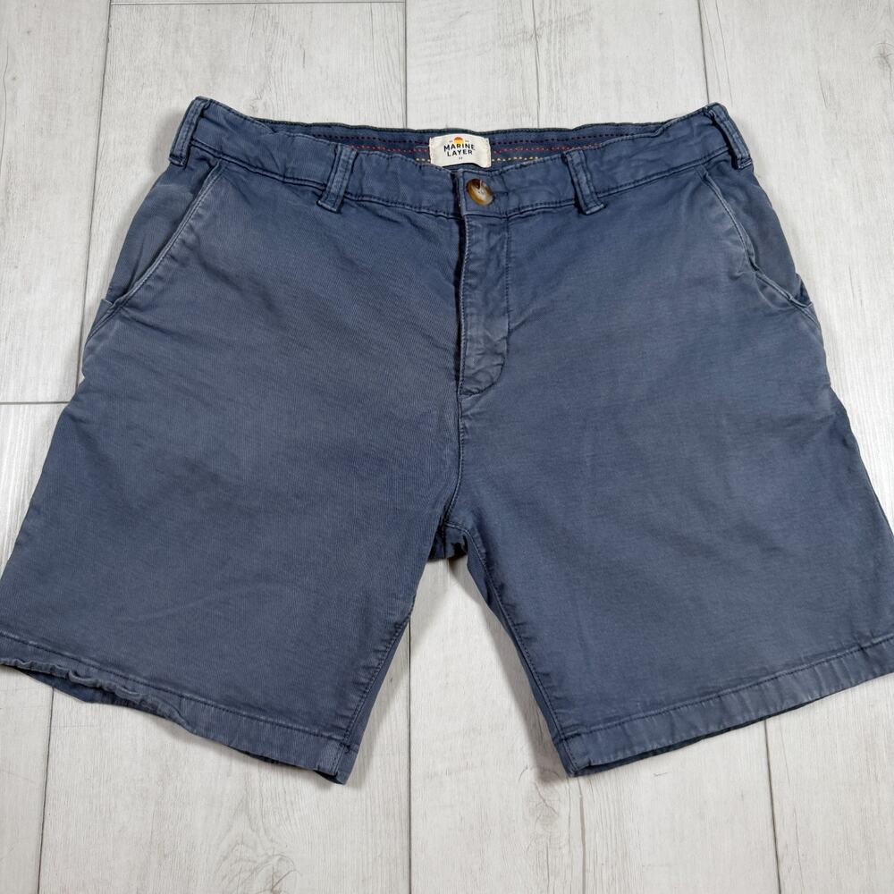 MARINE LAYER Walk Short Mens 7" Blue Stretch Chino Twill Khaki Casual Size 32